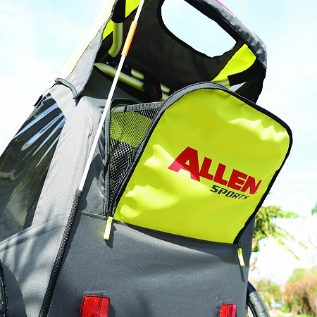 Allen Sports Premier 2-Child Aluminum Bike Trailer/Racing Stroller, Green/Grey Back View