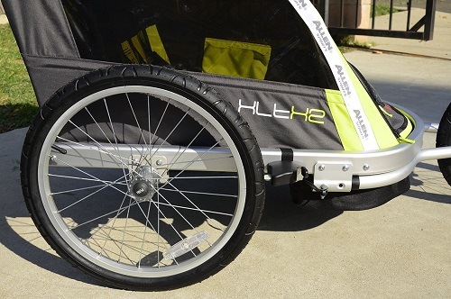 Allen Sports Premier 2-Child Aluminum Bike Trailer/Racing Stroller, Green/Grey Side Wheel
